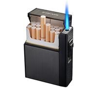 Ausemo Creative Cigarette Case with Lighter Separable Design Portable 20pcs King Size Cigarettes Box Holder Metal Windproof Jet Flame Torch,Black