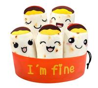 Ausener Emotional Burrito Plush Toys Funny Birthday Gifts for Boys Girls, Small Stuffed Animals Cute Tortilla Food Plush Birthday Presents for Teen Women Men, 5 Plushies with Carrying Bag