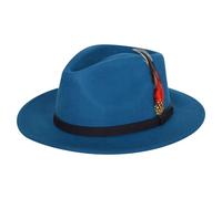AUSH Mens Fedora Hat 100% Wool Crushable Felt Elegant Leather Black Band with Feather Trilby Hats Water Resistant Sun Protection Fedora Hats UK (UK, Alpha, L, Large (58x59) cm, Teal Leather Band)