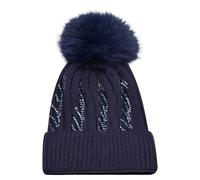AUSH Women Girls Winter Beanie Hat Wool Knitted with Small Crystals Large Zigzag Pom Pom Cap Ski Snowboard Hats MulitiColours One Size (UK, Alpha, One Size, One Size Fits All 57cm-63cm, Navy)