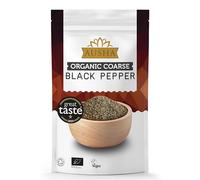 Ausha Organic Coarse Black Pepper - 200g - UK Certified Organic by Soil Association - 1* GREAT TASTE AWARD - Premium Quality Pepper