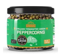Ausha Organic Green Peppercorns in Brine 100g - 1* GREAT TASTE AWARD 2025 - UK Certified Organic Soil Association - Pickled Peppercorns Fermented in Brine with Turmeric,Amla Juice
