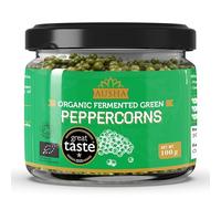 Ausha Organic Green Peppercorns in Brine with Turmeric, Lemon Juice 100g - 1* GREAT TASTE AWARD 2025 - UK Certified Organic Soil Association - Pickled Peppercorns- For Cooking