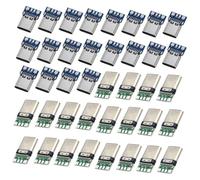 Ausi 40PCS USB Type C Male & Female Connectors, 24 Pin USB 3.1 SMT Pl-ug with Breakout PCB Board for Soldering Wires and Cables