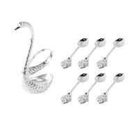 Ausi Coffee Spoon Kit with Zinc Alloy Swan Shape Holder Stainless Steel Coffee Spoon Set for Cake Salad Cocktail Dessert Marshmallow(Silver)