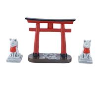 Ausi Miniature Japanese Shinto Torii Gate And Inari Shrine Holy Fox Figure Set Landscape Ornament for Aquarium Garden Accessories