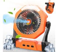 Ausic Portable Misting Fans for Outside, Outdoor Cooling Fan for Patios, 8 Inch Battery Operated Rechargeable Fans, Water Spray Fan with Light & Hook for Pets Tents Travel Beach Camping Essential