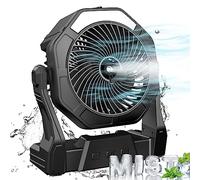 Ausic Portable Misting fan, 10000mAh USB Rechargeable Battery Powered Fan with Mister, 8-Inch Cooling Mist Fan with 250mL Water Tank & LED Lantern, for Home Desk (Black)
