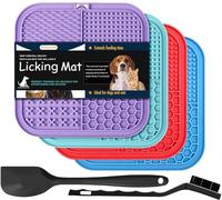 AUSINCERE Lick Mat for Dogs and Cats, Licking Pad with Suction Cups, Slow Feeder Pet Bowls for Training and Bathing Grooming 4Pack