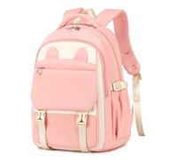 Ausing Cat Ears Lightweight Aesthetic Backpack - 21L Large Capacity Waterproof School Laptop Bag - Daily Use Solid Color Rucksack Bag For Women Teenage Girls Pink