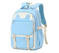 Ausing Cat Ears Lightweight Aesthetic Backpack - 22L Large Capacity Waterproof School Laptop Bag - Daily Use Solid Color Rucksack Bag For Women Teenage Girls Blue