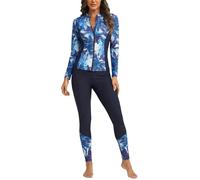 Ausing Full Body Swimsuit for Women 2 Piece Rash Guard Long Sleeve Swimwear Surfing Bathing Suit Woman XL Blue Black