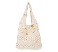Ausing Knitting Crochet Plain Tote Bag -Cotton Canvas Knitting Women Girls Woven Flower Handbags Shopping Bag For School College Travel Work Beach Casual White