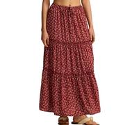 Ausing Ladies Ruffled Long Dresses Women's Flared Summer Skirt with Pockets for Women UK Halloween Maxi Skirt Floral Print Ruffle Skirts Chiffon Printed Skirts Midi Tiered Dress Red L