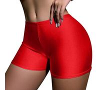 Ausing Ladies Tight Shiny Shorts Womens Bodycon Sequin Hot Pants for Women UK Skinny Metallic Hotpants Women's See Through Cycling Pant Slim Fit Neon Clothes Stretch Dance Sportswear Red XL