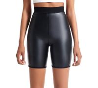 Ausing Ledershorts Damen Kurze Leder Shorts Hohe Size Lederoptik PU Hose Kurz Damen Festival Rave Pole Dance Outfit Clubwear S-4XL, Black Elastic, XL