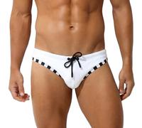 Ausing Men Lace Up Swimming Trunk Stripe Swim Boxers Men's Wet Boxer Shorts Low Waist Bathing Swimwear Competitive Low Rise Briefs Padded Bikini Trunks Striped Beach Costume White XL