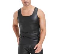 Ausing Men Steampunk Faux Leather Vests Carnival Sleeveless Tank Top Men's Festival Pu Leather Look T Shirt Goth Metallic Vest Gothic Sexy Costume Round Neck Slim Fit T Shirts Black M