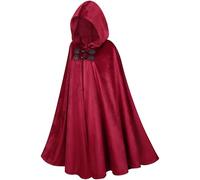 Ausing Men Velvet Halloween Cape With Hood Adults Devil Hooded Cloak Adult Gothic Witch Costumes for Women Uk Renaissance Vampire Robe Witches Wizard Costume Outfit Dresses Capes Accessories Red M