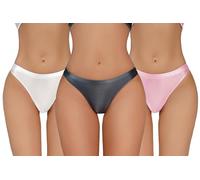 Ausing Micro Bikini Pants Womens Glossy Tanga Panty Women's See Through Brazilian Tangas for Women UK Sheer Sexy Bottoms Ladies Silky Lingerie Woman Knicker Lady Underpants Bikinis 3 Pack M