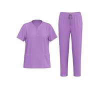 Ausing Unisex Medical Uniforms Slip-On Short Sleeve Tunic Top and Trousers Scrub Set, Purple, XXL