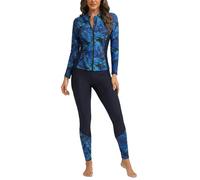 Ausing Women’s Two Piece Swimsuit Full Coverage Rash Guard Set Long Sleeve Zip Up Swimwear with Swim Leggings XL Blue