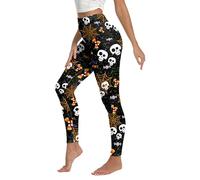 Ausing Women Skinny Halloween Clothes Women's Elastic Skeleton Trousers Ladies Sports Pumpkin Pants Womens Skulls Spider Web Leggings Adult Steampunk Gothic Tights Yoga Day of The Dead Costumes 04 XL