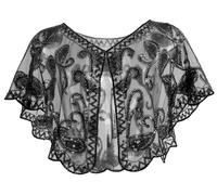 Ausing Women's 1920s Shawl Black Sequin Evening Cape Flapper Shrug Great Gatsby Retro Tulle Shawls Vintage Mesh Shawl Wraps Shiny Short Art Deco Wrap Bridal Party Wedding Cover Up