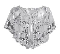 Ausing Women's 1920s Shawl Sequin Evening Cape Flapper Shrug Great Gatsby Retro Tulle Shawls Vintage Mesh Shawl Wraps Shiny Short Art Deco Wrap Bridal Party Wedding Cover Up Grey