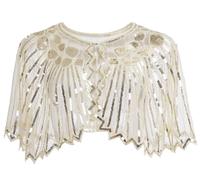 Ausing Women's 1920s Shawl Sequin Evening Cape Flapper Shrug Great Gatsby Retro Tulle Shawls Vintage Mesh Shawl Wraps Shiny Short Art Deco Wrap Bridal Party Wedding Cover Up Apricot