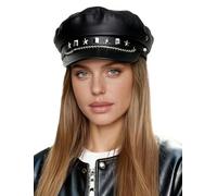 Ausing Women's Beret Faux Leather Hat Black Gothic Cabbie Newsboy Hats for Women UK PU Baker Boy Hat Ladies Captain Peaked Beret Classic Artist Painter Cap Retro Punk Sailor Basque Berets Fall Winter