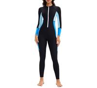 Ausing Women's Full Body Bathing Suit Zip Front Surfing Diving Suit Long Sleeve Rash Guard One Piece Zip Quick Dry 2XL(Tag 3XL) Black Blue