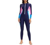 Ausing Women's Full Body Bathing Suit Zip Front Surfing Diving Suit Long Sleeve Rash Guard One Piece Zip Quick Dry XL(Tag 2XL) Navy Blue
