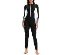 Ausing Women's Full Body Bathing Suit Zip Front Surfing Diving Suit Long Sleeve Rash Guard One Piece Zip Quick Dry XS(Tag S) Black White