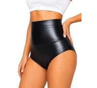 Ausing Women's Going Out Faux Leather Briefs Patent Mini Briefs Ladies PVC Metallic Shorts Rave Booty Shorts Stretchy Micro Hot Pants Tummy Control Short Trousers Sheen Shiny Hotpants Black S