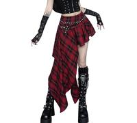 Ausing Women's Gothic Plaid Long Skirt Ladies Maxi Fishtail Steampunk Punk Skirt Irregular High Waisted Tartan Checked Skirts for Women Red L High Low A Line Medieval Skirts Retro Vintege Harajuku