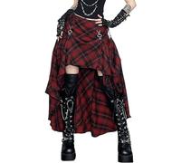 Ausing Women's Gothic Plaid Long Skirt Maxi Fishtail Steampunk Punk Skirt for Women UK Irregular High Waisted Tartan Checked Skirts Black S High Low Hem A Line Check Medieval Skirts Y2K Retro Vintege