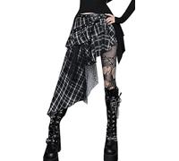 Ausing Womens Gothic Plaid Mini Skirt Short Steampunk Punk Lace Skirt for Women UK Irregular High Waisted Tartan Checked Skirts Red M High Low Hem A Line Check Skirts Y2K Tennis Retro Vintege Harajuku