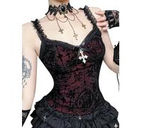 Ausing Women's Gothic Tops Goth Tank Top for Women Spaghetti Strap Lace Up Steampunk Vest Ladies Short Punk Crop Camisole Black L Corset Cami Top Y2K Retro Vintege Streetwear Halloween Cropped Vest