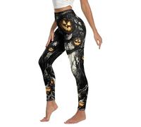 Ausing Women's Halloween Leggings Skull Skeleton Tights 3D Print Pumpkin Costumes Goth Spider Web Clothes for Daily Sports Yoga Gym S-XL