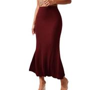 Ausing Women's High Waisted Long Skirt for Women UK Ladies Elastic Elasticated Waist Midi Skirts Womens Mermaid Maxi Fishtail Skirts Irregular Hem Pencil Skort Hobble Tube Half Dress Wine Red M