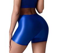 Ausing Women's Mini Shiny Hot Pants Ladies Pole Dancing Sequin Hotpants Womens Rave Metallic Pant for Women UK Sheer Cycling Clothes Wet Look Neon Sportswear Tight Dance Shorts Blue M