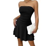 Ausing Women's Off The Shoulder Bodycon Dress Short Ruched Pleated Mini Clubbing Dresses for Women UK Backless Strapless Tube Bandeau Dress Party Sexy Going Night Out Skirt Slim Fit Clubwear Black S