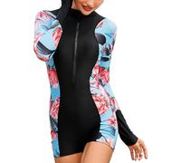 Ausing Womens One Piece Rash Guard Swimming Costume Women Long Sleeve Swimsuit Zip Up Surf Bathing Swimsuit for Women L