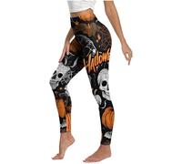 Ausing Women's Patterned Halloween Leggings Ladies High Waist Skeleton Tights High Waisted Pumpkin Costumes Adult Pattern Spider Web Clothes Colourful Gothic Trousers Gym Day of The Dead Pants 02 L