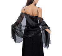 Ausing Womens Silk Dress Shawl Women's Satin Sheer Shawls for Dresses Ladies' Chiffon Metallic Wraps Woman Silky Long Wrap Women's Tulle Neck Stole For Women UK Mesh Wedding Scarfs Black