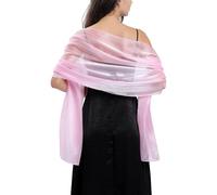 Ausing Women'S Silk Sheer Shawls for Dresses Ladies' Satin Metallic Wraps Woman Chiffon Long Wrap Women's Silky Neck Stole Tulle Wedding Scarf for Women UK Ladies Mesh Weddings Scarves Pink