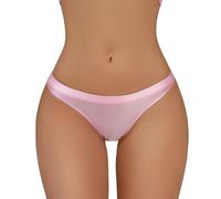 Ausing Women's Wet Look Bikini Panty Ladies Rave Tanga Tangas Woman Brilliant Brazilian Bottoms Lady Low Rise Sexy Knicker for Women Shiny Lingerie Womens Underpants Bikinis Brief Pink M