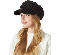 Ausing Women's Wool Beret Plaid Tartan Hats for Women UK Black Checked Octagonal Newsboy Hat Check Baker Boy Hat Cotton Peaked French Beret Classic Artist Painter Cap Vintage Basque Berets Fall Winter