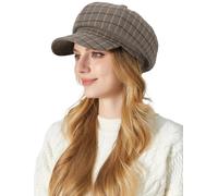 Ausing Women's Wool Beret Plaid Tartan Hats for Women UK Khaki Checked Octagonal Newsboy Hat Check Baker Boy Hat Cotton Peaked French Beret Classic Artist Painter Cap Vintage Basque Berets Fall Winter